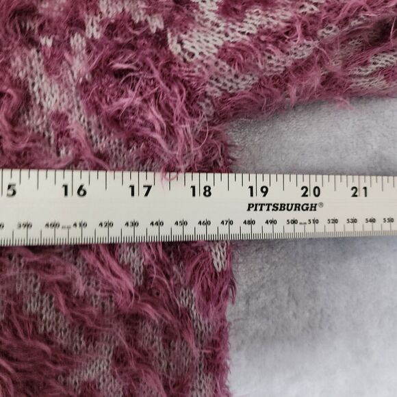 Eddie Bauer Cardigan Sweater Womens Medium Purple Eyelash Open Aztec Print Soft - Picture 6 of 9